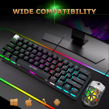 Ant Esports Thunder10, 60% Wired Mechanical Gaming Keyboard Mouse Combo, Anti-Ghosting Brown Switch RGB Backlit Keyboard,5 Programable Buttons 3200DPI RGB Weight Honeycomb Mouse PC MAC_Carbon Black
