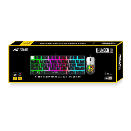 Ant Esports Thunder10, 60% Wired Mechanical Gaming Keyboard Mouse Combo, Anti-Ghosting Brown Switch RGB Backlit Keyboard,5 Programable Buttons 3200DPI RGB Weight Honeycomb Mouse PC MAC_Carbon Black