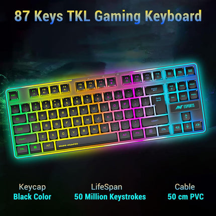 Ant Esports KM730 Pro Gaming Wireless TKL Keyboard Mouse Combo Rechargeable RGB Backlit Tenkeyless Compact 87 Keys 6 Button for Computer Laptop PS4 PS5 - XP/7/8/10 iMac MacBook Xbox one X – Black
