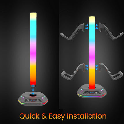 Ant Esports RGB Headset Stand, Gaming Controller Stand with 2 USB Charging Ports,10 Light Modes Headset Holder PC / PS5 / Xbox Gaming Accessories, Suitable for All Headset Black