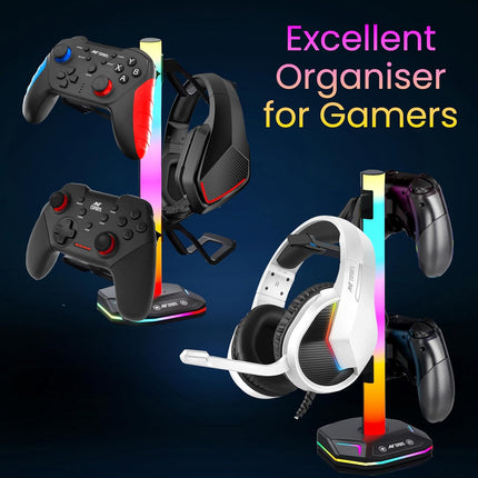 Ant Esports RGB Headset Stand, Gaming Controller Stand with 2 USB Charging Ports,10 Light Modes Headset Holder PC / PS5 / Xbox Gaming Accessories, Suitable for All Headset Black