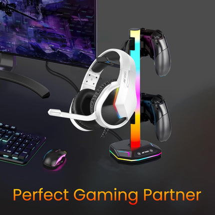 Ant Esports RGB Headset Stand, Gaming Controller Stand with 2 USB Charging Ports,10 Light Modes Headset Holder PC / PS5 / Xbox Gaming Accessories, Suitable for All Headset Black