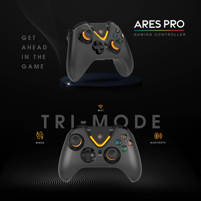 Cosmic Byte Ares Pro Wireless Controller for PC, Android, iOS – Tri-Mode (2.4GHz, Bluetooth, Wired), Hall Effect Joysticks & Triggers, 1000Hz Polling, Backlit Buttons, 3.5mm Audio Port, Upgraded Windows Software Support (Black) - Unboxify