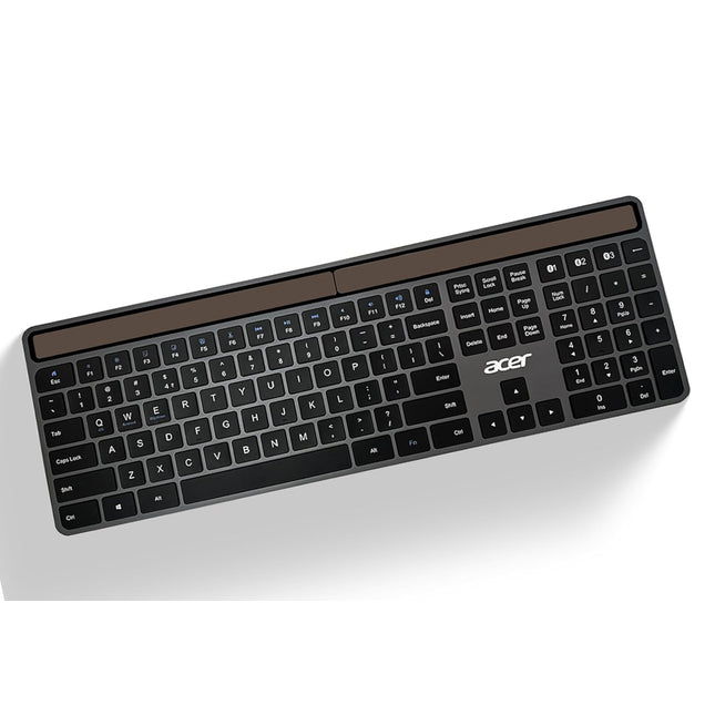 Acer Solaris Solar Powered Bluetooth Keyboard, 109-Key Wireless Keyboard with Super-Capacitor, Multi-Device BT 5.0, Type-C Emergency Charging, 10m Range, for Windows, Mac, Android, Space Grey - Unboxify