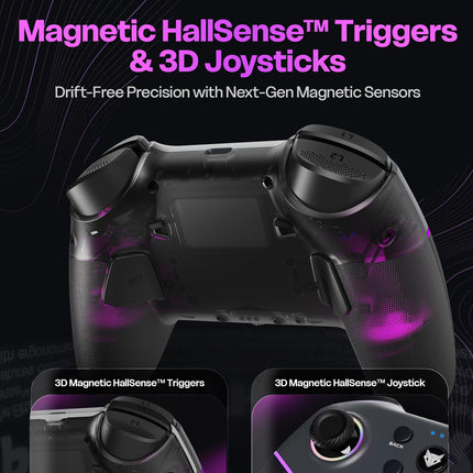 EvoFox Elite X2 Pro Gaming Controller for PC, Tri-Mode 2.4G/BT/Wired Gamepad, HallSense Magnetic Triggers & Joysticks, 1000Hz Polling, RGB, Replaceable JoySticks, Turbo Mode, 16h Battery