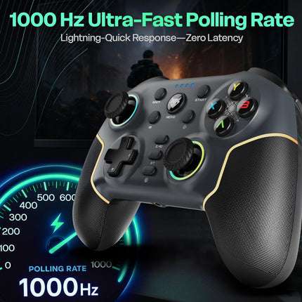 EvoFox Elite X2 Pro Gaming Controller for PC, Tri-Mode 2.4G/BT/Wired Gamepad, HallSense Magnetic Triggers & Joysticks, 1000Hz Polling, RGB, Replaceable JoySticks, Turbo Mode, 16h Battery
