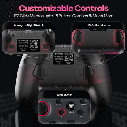 EvoFox Elite X2 Pro Gaming Controller for PC, Tri-Mode 2.4G/BT/Wired Gamepad, HallSense Magnetic Triggers & Joysticks, 1000Hz Polling, RGB, Replaceable JoySticks, Turbo Mode, 16h Battery