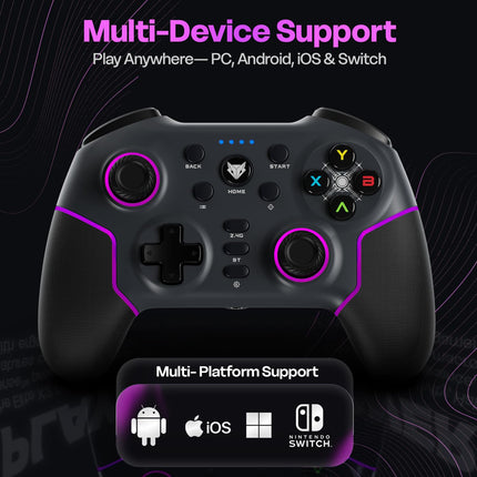 EvoFox Elite X2 Pro Gaming Controller for PC, Tri-Mode 2.4G/BT/Wired Gamepad, HallSense Magnetic Triggers & Joysticks, 1000Hz Polling, RGB, Replaceable JoySticks, Turbo Mode, 16h Battery