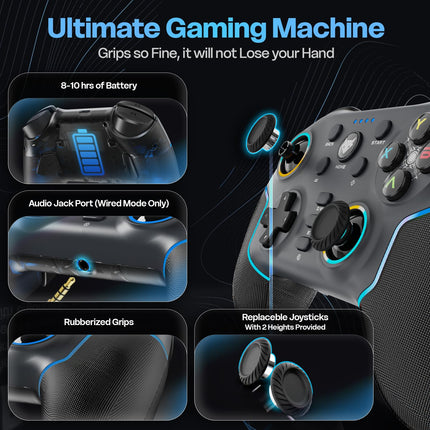 EvoFox Elite X2 Pro Gaming Controller for PC, Tri-Mode 2.4G/BT/Wired Gamepad, HallSense Magnetic Triggers & Joysticks, 1000Hz Polling, RGB, Replaceable JoySticks, Turbo Mode, 16h Battery