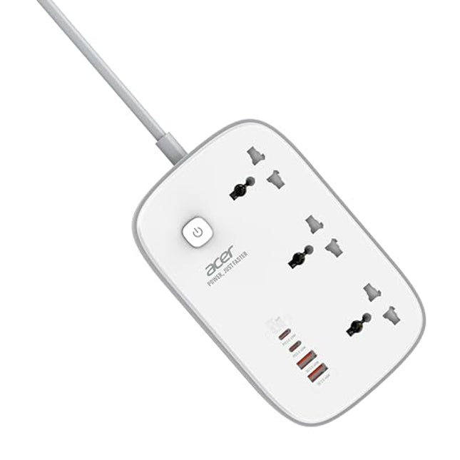 Acer PowerHub Core GaN | 3 AC Outlets + 4 USB Ports (2 Type-C GaN PD 65W + 2 Type-A) | GaN Fast Charging 2500W | Surge Protection | Compact Desktop Power Strip | Overload Safety Protection - Unboxify