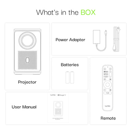 Lumio Arc 5 Projector | Official Google TV & Netflix | 1080p Full HD | 4K Downscaling via HDMI | 200 ANSI Lumens | 100" Screen | Auto Keystone, Obstacle Avoidance | Dolby Audio | Bluetooth Speaker - Unboxify