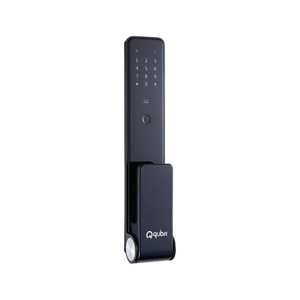 Quba QUANTRA Award-Winning Digital Lock | 5-Way Access Push-Pull Smart Lock | Black | WiFi & Fire Safety with Red Dot Design | Video Call & Emergency Exit