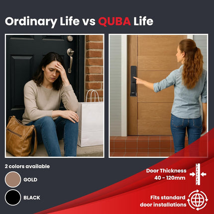 Quba QUANTRA Award-Winning Digital Lock | 5-Way Access Push-Pull Smart Lock | Black | WiFi & Fire Safety with Red Dot Design | Video Call & Emergency Exit