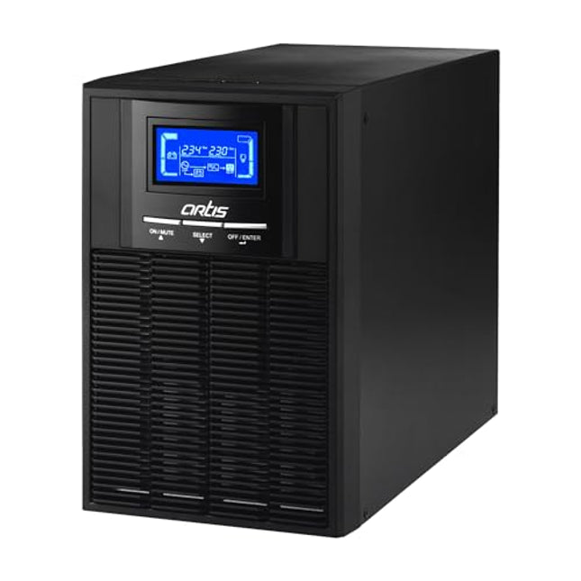Artis 1KVA Online High Frequency Pure Sine Wave UPS. 2x9Ah Built in Batteries (BIB), LCD Display, Overload Protection(OVPD). 3 Output sockets. Generator Compatible. BIS Certified Online UPS - Unboxify
