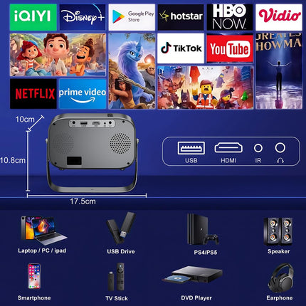 Maizic Smarthome CineCast Pro Smart LED Projector, 18000 Lumens, 4K Support, 170 Inches Screen Size, Auto [Focus | Keystone], BT v5.2, HDMI, USB, RJ45, WiFi, 1080p Native, APP Support, Miracast - Unboxify