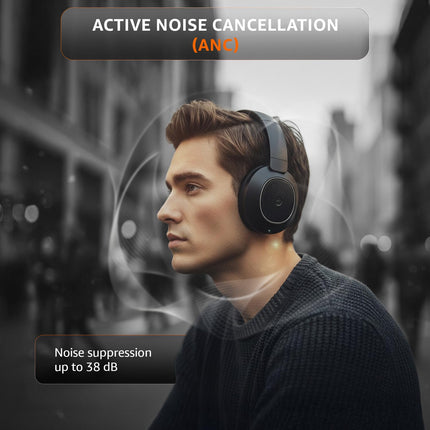 Amazon Basics Pro Series ANC Over Ear Wireless Headphones, Hybrid ANC (Up to 38 dB), Bluetooth 5.3, 28 Hr Playtime, Noise Cancelling with Mic, 40mm Drivers, Ergonomic Foldable Design, Black - Unboxify
