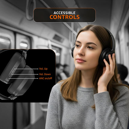 Amazon Basics Pro Series ANC Over Ear Wireless Headphones, Hybrid ANC (Up to 38 dB), Bluetooth 5.3, 28 Hr Playtime, Noise Cancelling with Mic, 40mm Drivers, Ergonomic Foldable Design, Black - Unboxify