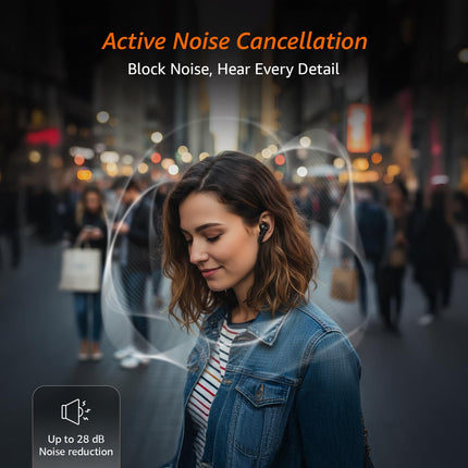 Amazon Basics Pro Series ANC Wireless in Ear Earbuds, Bluetooth 6.0 TWS Earphones with Mic, Active Noise Cancellation, 4 Mics ENC, 55H Playtime, Smart Touch Control, IPX4 Water Resistant (Black) - Unboxify