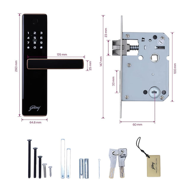 Godrej Digital Lock | Catus Advantage | Smart Lock for Wooden Door | 4 in 1 Access | Fingerprint | RFID | PIN Access | Mechanical Key | Rose Gold Finish | 3Years Warranty - Unboxify