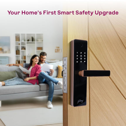 Godrej Digital Lock | Catus Advantage | Smart Lock for Wooden Door | 4 in 1 Access | Fingerprint | RFID | PIN Access | Mechanical Key | Rose Gold Finish | 3Years Warranty - Unboxify