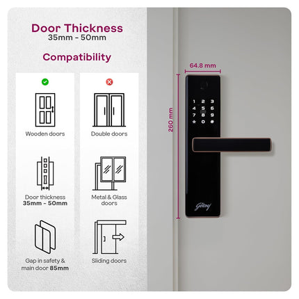 Godrej Digital Lock | Catus Advantage | Smart Lock for Wooden Door | 4 in 1 Access | Fingerprint | RFID | PIN Access | Mechanical Key | Rose Gold Finish | 3Years Warranty - Unboxify