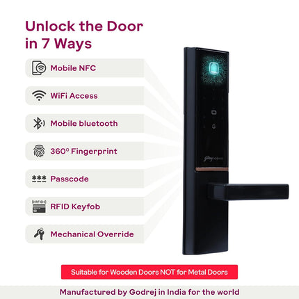Godrej Smart Lock | The Only 7 in 1 NFC Digital Lock with Scheduled Biometric Access | VDP Compatible | Wooden Door in Home & Offices | Matte Black |3 Yrs Warranty |Made in India - Unboxify
