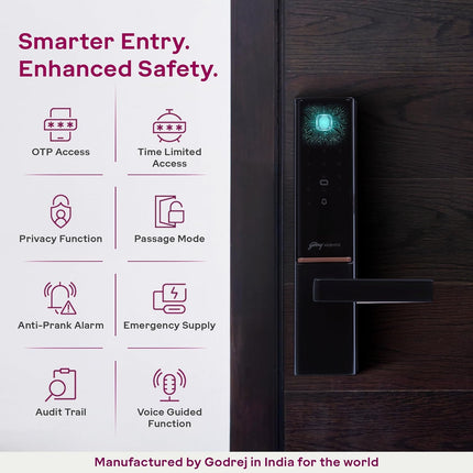 Godrej Smart Lock | The Only 7 in 1 NFC Digital Lock with Scheduled Biometric Access | VDP Compatible | Wooden Door in Home & Offices | Matte Black |3 Yrs Warranty |Made in India - Unboxify