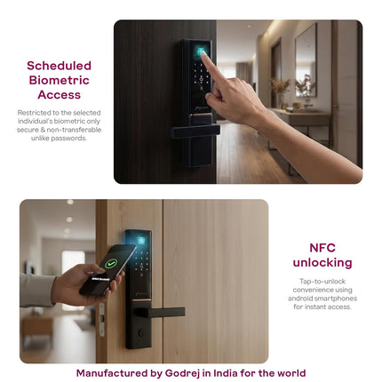 Godrej Smart Lock | The Only 7 in 1 NFC Digital Lock with Scheduled Biometric Access | VDP Compatible | Wooden Door in Home & Offices | Matte Black |3 Yrs Warranty |Made in India - Unboxify