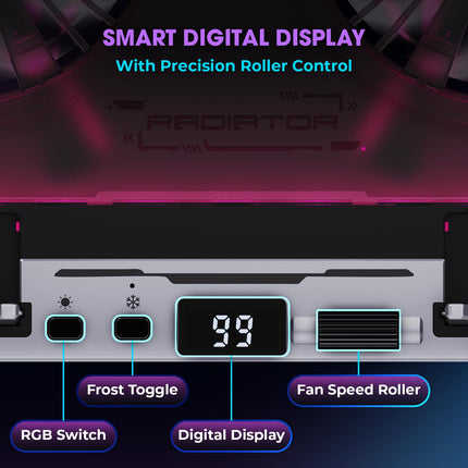 EvoFox Blizzard 2 Xtreme Laptop Cooling Pad | Dual Semiconductor Plates, 2x140 mm Fans, RGB Lighting, Digital Display & Roller Control, 5-Level Stand, USB Extender & Phone Holder-for 14”-17” Laptops