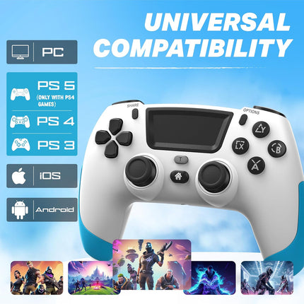NITHO SMART PS Wireless Controller for PC, PS4, PS3, Android & iOS | Gaming Gamepad with Touchpad, Adjustable Turbo & Dual Vibration, 6-Axis Motion Sensor, M1/M2 Programmable Buttons - White & Blue