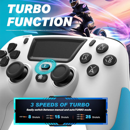 NITHO SMART PS Wireless Controller for PC, PS4, PS3, Android & iOS | Gaming Gamepad with Touchpad, Adjustable Turbo & Dual Vibration, 6-Axis Motion Sensor, M1/M2 Programmable Buttons - White & Blue