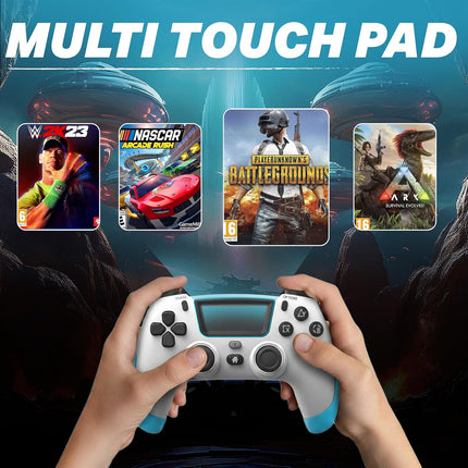 NITHO SMART PS Wireless Controller for PC, PS4, PS3, Android & iOS | Gaming Gamepad with Touchpad, Adjustable Turbo & Dual Vibration, 6-Axis Motion Sensor, M1/M2 Programmable Buttons - White & Blue