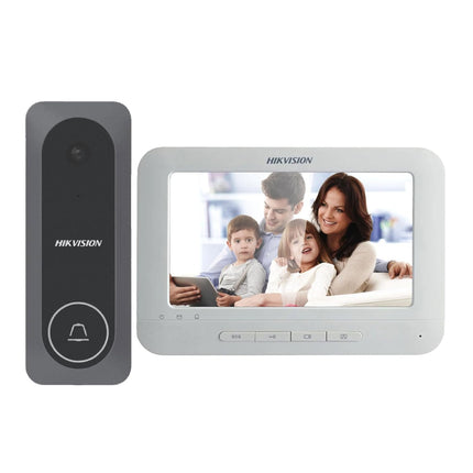 HIKVISION DS-KIS205T Wired Video Door Phone Kit | 7-Inch Indoor Monitor | HD Outdoor Doorbell Camera | Built-in Mic & Speaker | Noise Reduction | Night Vision | One-Touch Unlock Function - Unboxify