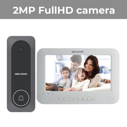 HIKVISION DS-KIS205T Wired Video Door Phone Kit | 7-Inch Indoor Monitor | HD Outdoor Doorbell Camera | Built-in Mic & Speaker | Noise Reduction | Night Vision | One-Touch Unlock Function - Unboxify