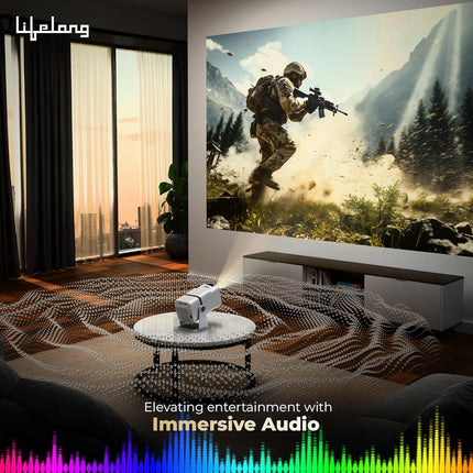 Lifelong Electronics Lightbeam X Smart Projector | Android, 1080P & 4K Ultra HD Support, 2X 3500 Lumens, 720p Native | For Room & Outdoors | All OTT Apps | WiFi/BT,Mirroring,USB,ARC,HDMI,180°,Speakers - Unboxify