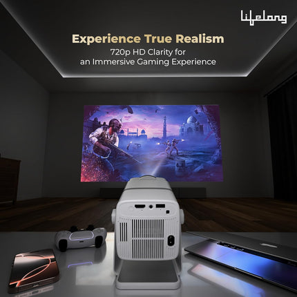 Lifelong Electronics Lightbeam X Smart Projector | Android, 1080P & 4K Ultra HD Support, 2X 3500 Lumens, 720p Native | For Room & Outdoors | All OTT Apps | WiFi/BT,Mirroring,USB,ARC,HDMI,180°,Speakers - Unboxify
