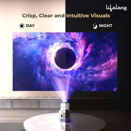 Lifelong Electronics Lightbeam X Smart Projector | Android, 1080P & 4K Ultra HD Support, 2X 3500 Lumens, 720p Native | For Room & Outdoors | All OTT Apps | WiFi/BT,Mirroring,USB,ARC,HDMI,180°,Speakers - Unboxify