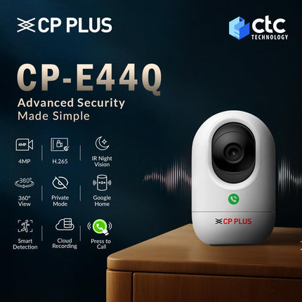 CP PLUS 4MP Quad HD Smart Wi-Fi CCTV Camera | 360° Pan & Tilt | Press to Call | CTC Cyber Secure Tech | Smart Detection Suite | View & Talk | IR Night Vision | Cloud Recording | OK Google | CP-E44Q - Unboxify