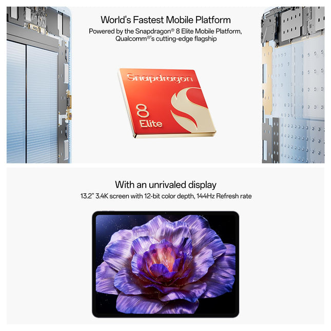 OnePlus Pad 3 World's Fastest Snapdragon 8 Elite Processor, 13.2" 3.4k Screen, 144Hz Adaptive Refresh Rate, 8 Speakers, OnePlus AI, 12140 mAh Battery, 12 GB RAM + 256 GB ROM WiFi, Storm Blue