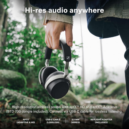 Sennheiser HDB 630 Hi-Res Wireless Headphones, 42 mm Drivers, aptX HD Adaptive, ANC, 60h Battery, Parametric EQ & Crossfeed Feature, BTD 700 USB-C Dongle - Unboxify