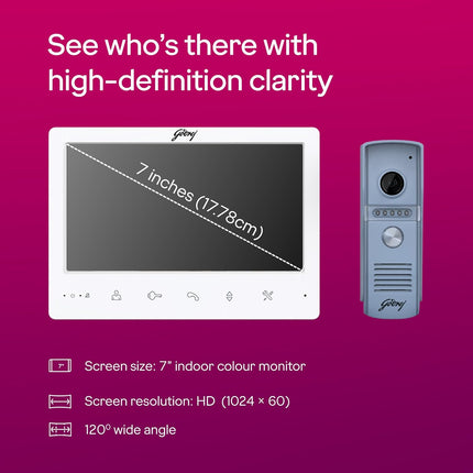 Godrej Security Solutions Seethru NeX White Video Door Phone | 7-Inch TFT LCD with Touch Button | Support 2 Way Talk & IR LED for Night Vision | Motion Detection | Hands-Free Calling - Unboxify
