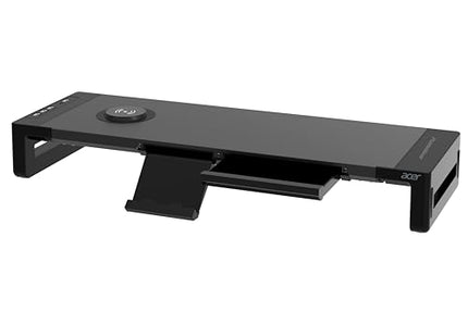 Acer FusionBase Monitor & Laptop Stand | Foldable ABS + Metal Build | USB Fast Charging 1x Type-C & 1x Type A + 3×Data Ports incl. USB 3.0 | 15W Wireless Charger | Mobile Phone Holder, Drawer | Black - Unboxify