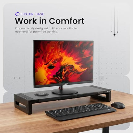 Acer FusionBase Monitor & Laptop Stand | Foldable ABS + Metal Build | USB Fast Charging 1x Type-C & 1x Type A + 3×Data Ports incl. USB 3.0 | 15W Wireless Charger | Mobile Phone Holder, Drawer | Black - Unboxify