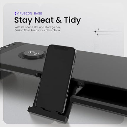 Acer FusionBase Monitor & Laptop Stand | Foldable ABS + Metal Build | USB Fast Charging 1x Type-C & 1x Type A + 3×Data Ports incl. USB 3.0 | 15W Wireless Charger | Mobile Phone Holder, Drawer | Black - Unboxify