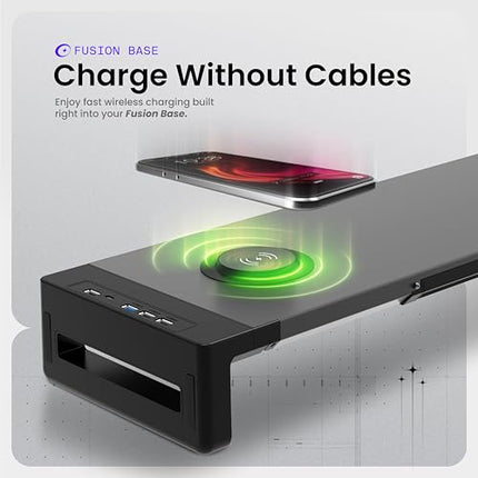 Acer FusionBase Monitor & Laptop Stand | Foldable ABS + Metal Build | USB Fast Charging 1x Type-C & 1x Type A + 3×Data Ports incl. USB 3.0 | 15W Wireless Charger | Mobile Phone Holder, Drawer | Black - Unboxify