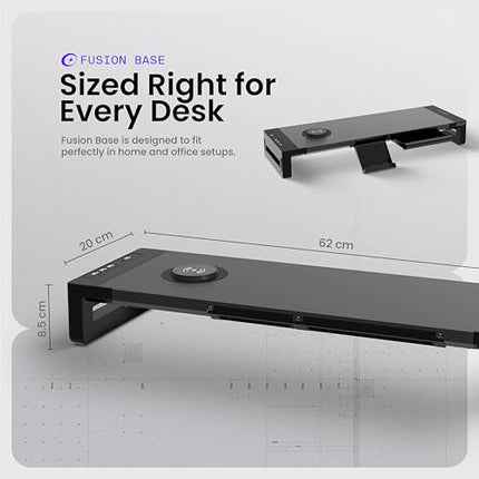 Acer FusionBase Monitor & Laptop Stand | Foldable ABS + Metal Build | USB Fast Charging 1x Type-C & 1x Type A + 3×Data Ports incl. USB 3.0 | 15W Wireless Charger | Mobile Phone Holder, Drawer | Black - Unboxify