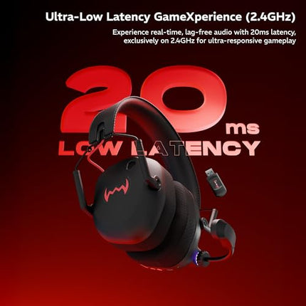 daWg HeadBug G60 Lightweight Wireless Gaming Headphones, 20ms Ultra Low Latency (2.4GHz), Bluetooth v5.4, 40mm Neodymium Drivers, Crystal Clear Mic, Soft Leatherlite Headband, for PS5, PS4, PC, Mobile - Unboxify