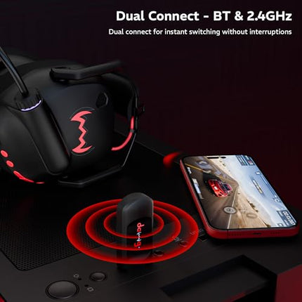 daWg HeadBug G60 Lightweight Wireless Gaming Headphones, 20ms Ultra Low Latency (2.4GHz), Bluetooth v5.4, 40mm Neodymium Drivers, Crystal Clear Mic, Soft Leatherlite Headband, for PS5, PS4, PC, Mobile - Unboxify