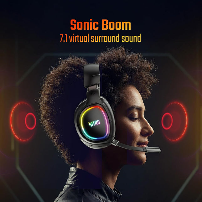 acer Nitro Triple-Mode Gaming Headset | Bluetooth + 2.4GHz USB-C/USB-A Dongle + Wired | 50mm Drivers | 7.1 Virtual Surround | Running RGB | Low Latency <30ms | Flexible LED Mic | Windows/Android/iOS - Unboxify