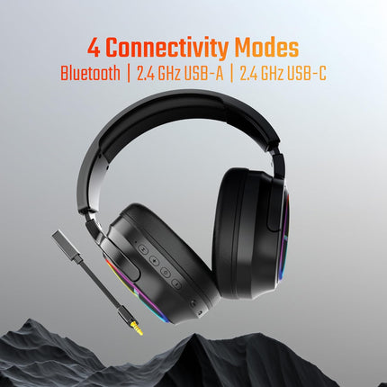 acer Nitro Triple-Mode Gaming Headset | Bluetooth + 2.4GHz USB-C/USB-A Dongle + Wired | 50mm Drivers | 7.1 Virtual Surround | Running RGB | Low Latency <30ms | Flexible LED Mic | Windows/Android/iOS - Unboxify